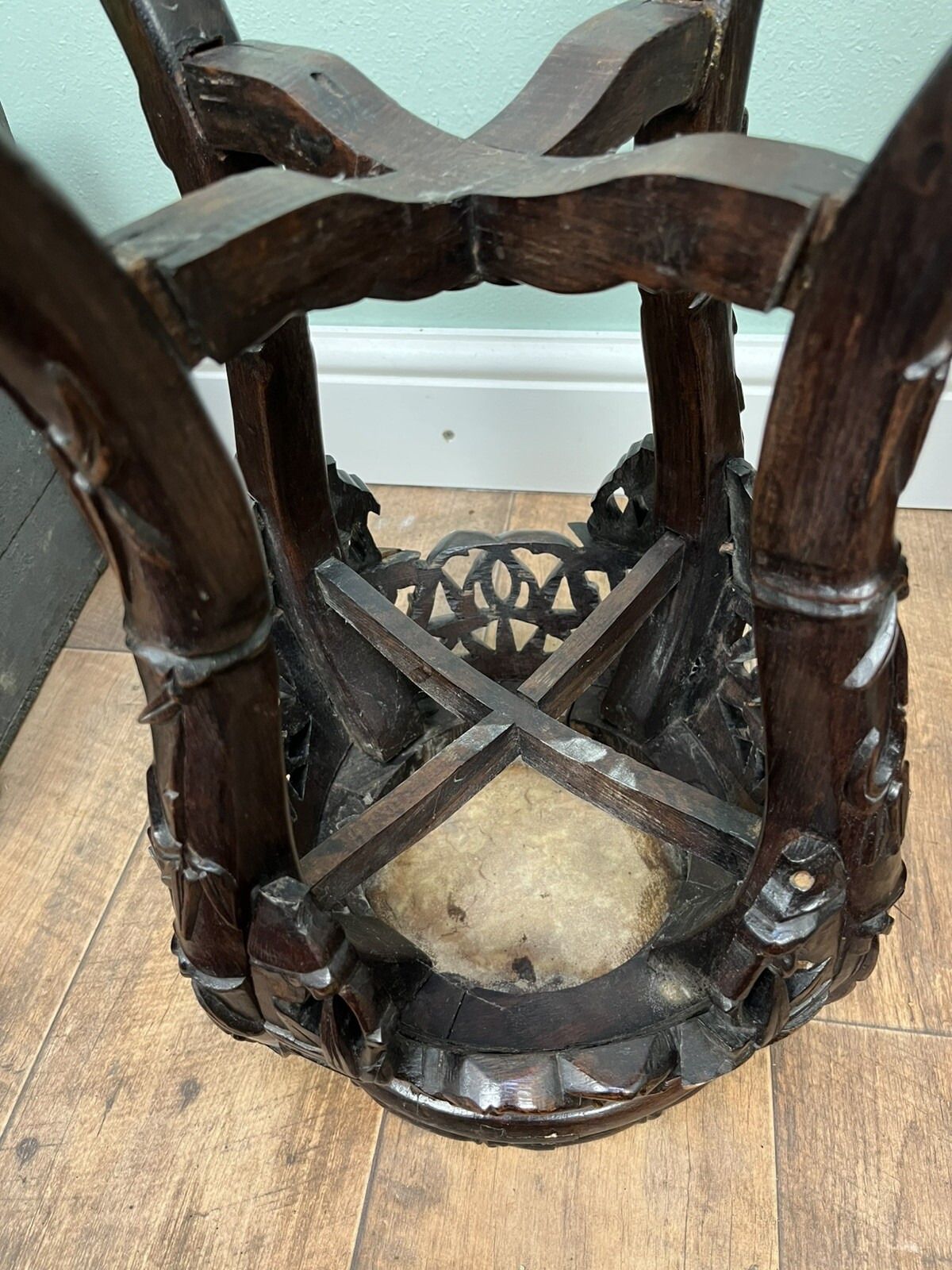 19th Century Antique Carved Chinese Side Table Jardiniere Stand Marble Top photo buy