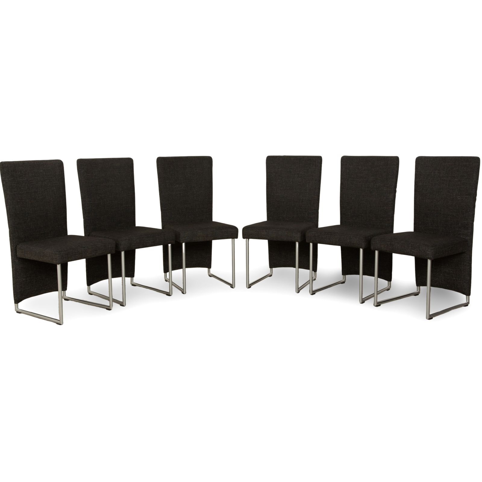 Lot de 6 chaises Rolf Benz 7400 en tissu anthracite et gris foncé pour salle à manger