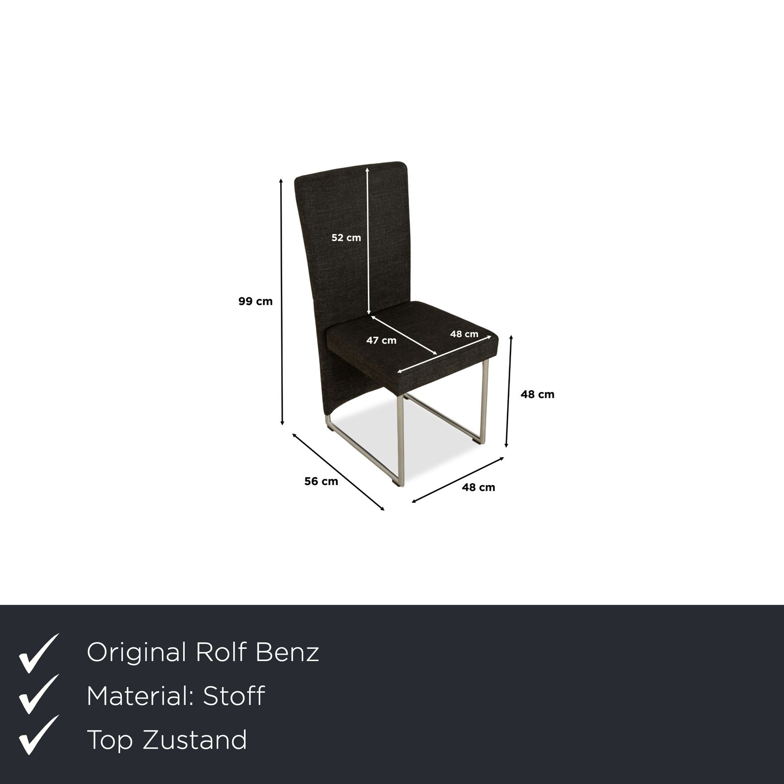Set Of 6 Rolf Benz 7400 Fabric Chairs In Anthracite And Dark Grey For Dining Room photo furniture