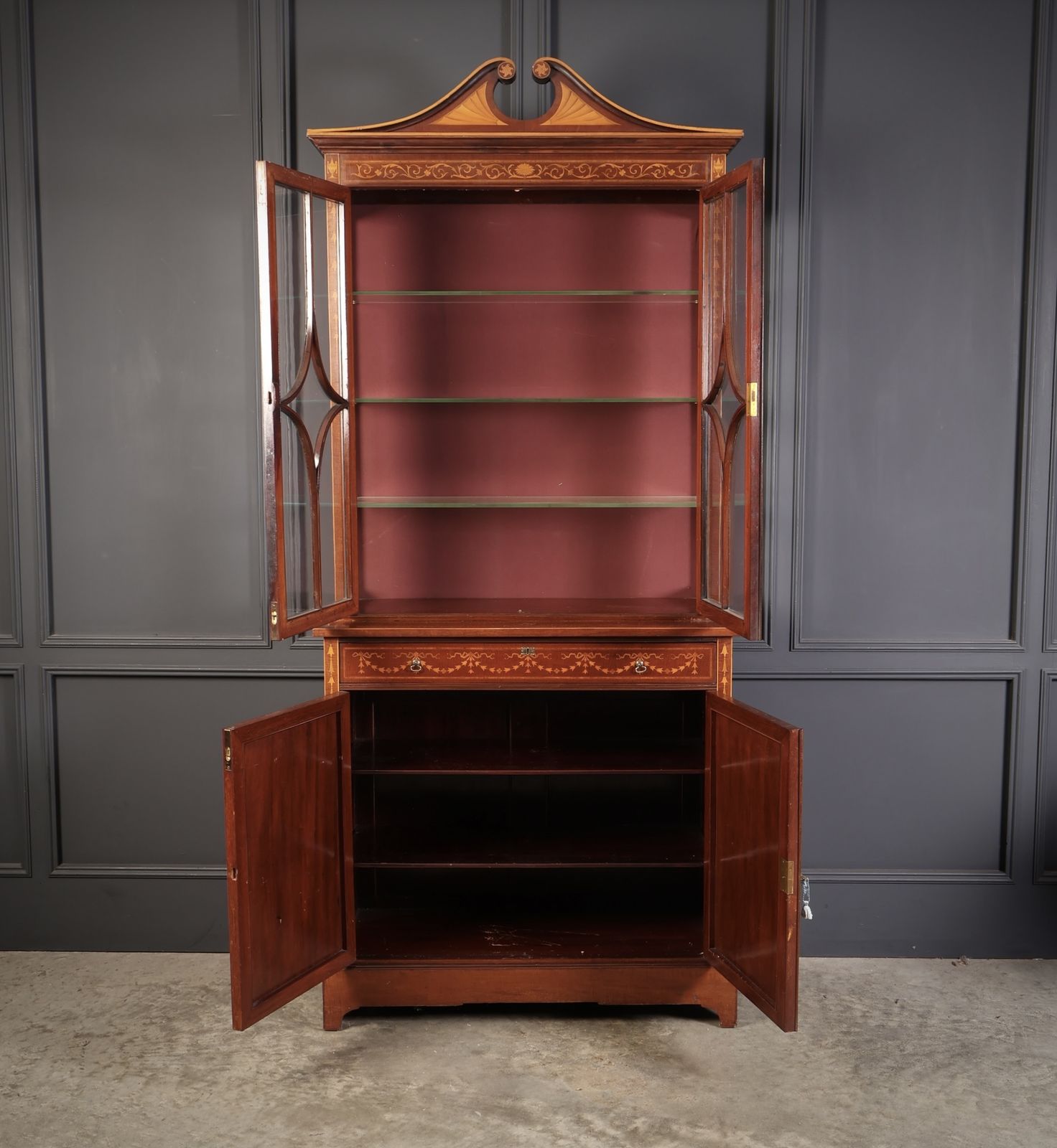 Marquetry Inlaid Mahogany Glazed Cabinet photo for sale