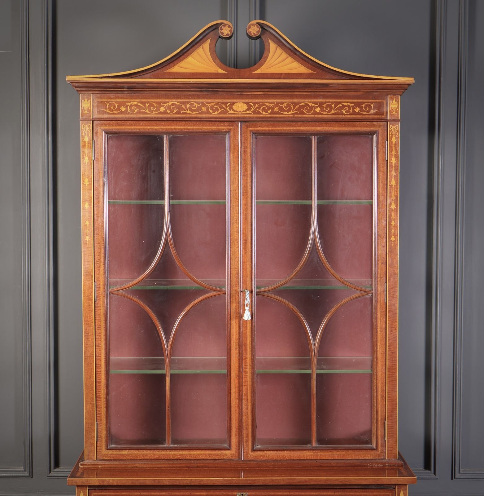 Furniture Marquetry Inlaid Mahogany Glazed Cabinet photo