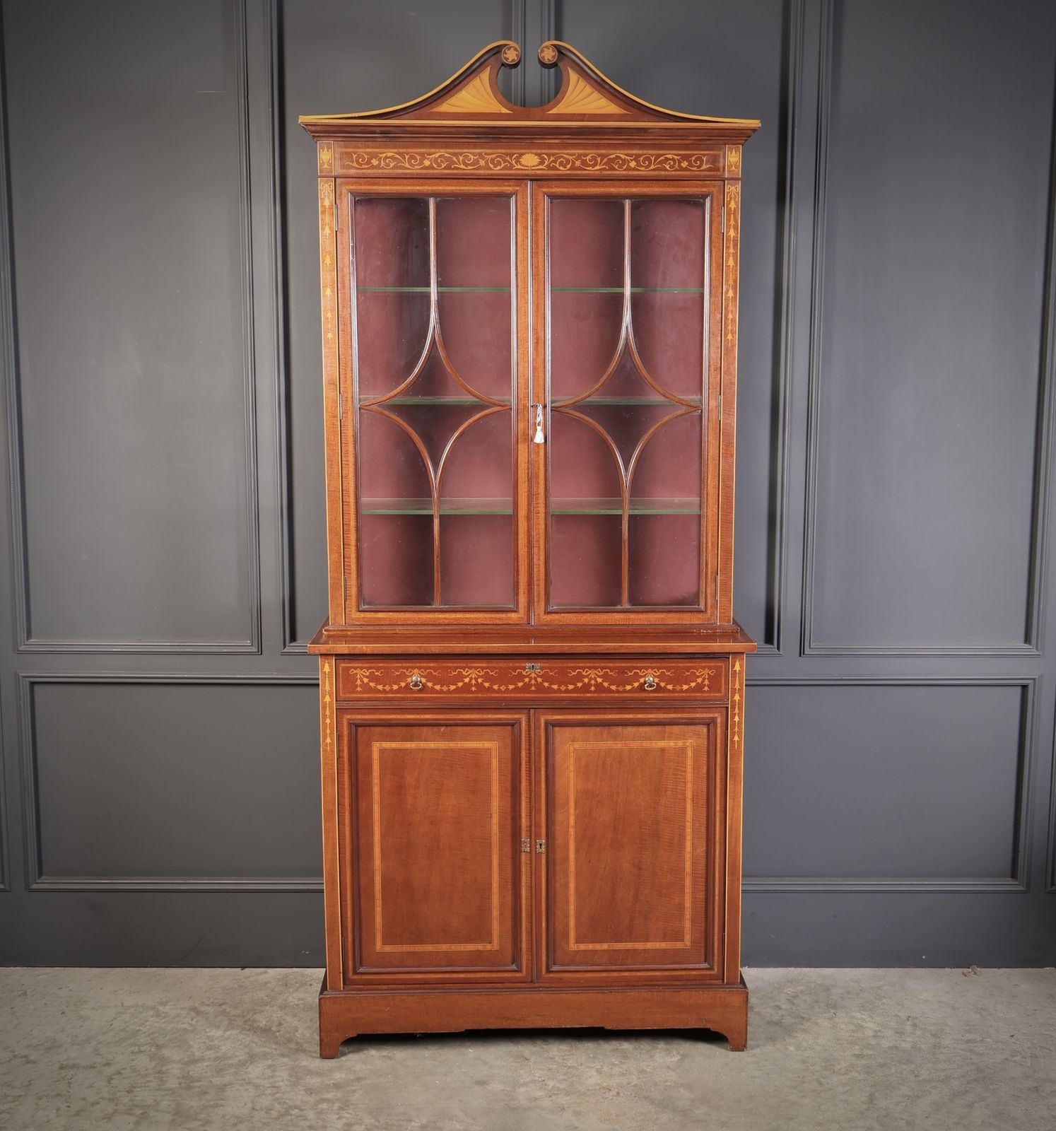 photo vintage Marquetry Inlaid Mahogany Glazed Cabinet
