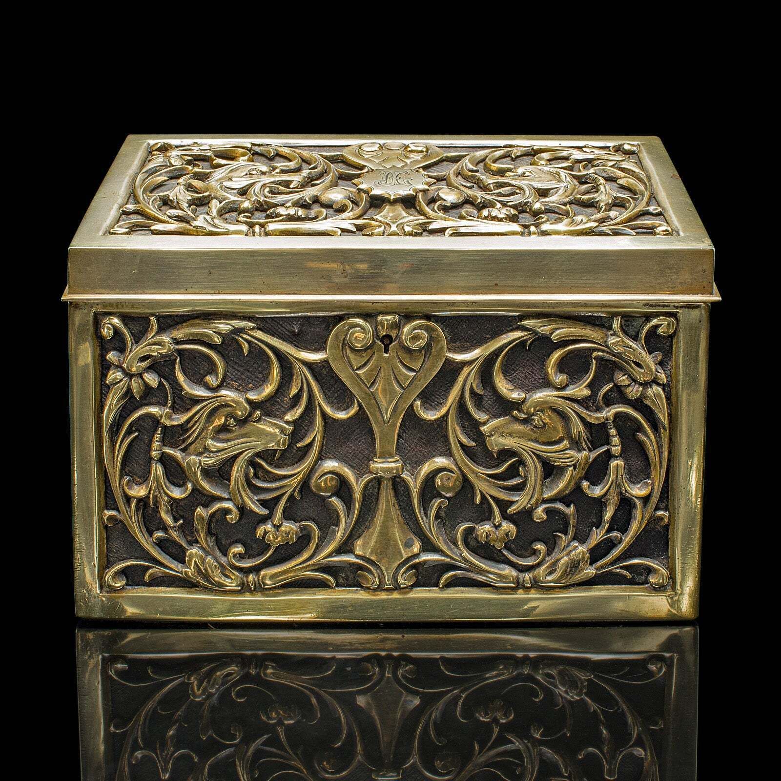 Antique Stationery Box, English, Brass, Tabletop Letter Case, Victorian, C.1880 photo for sale