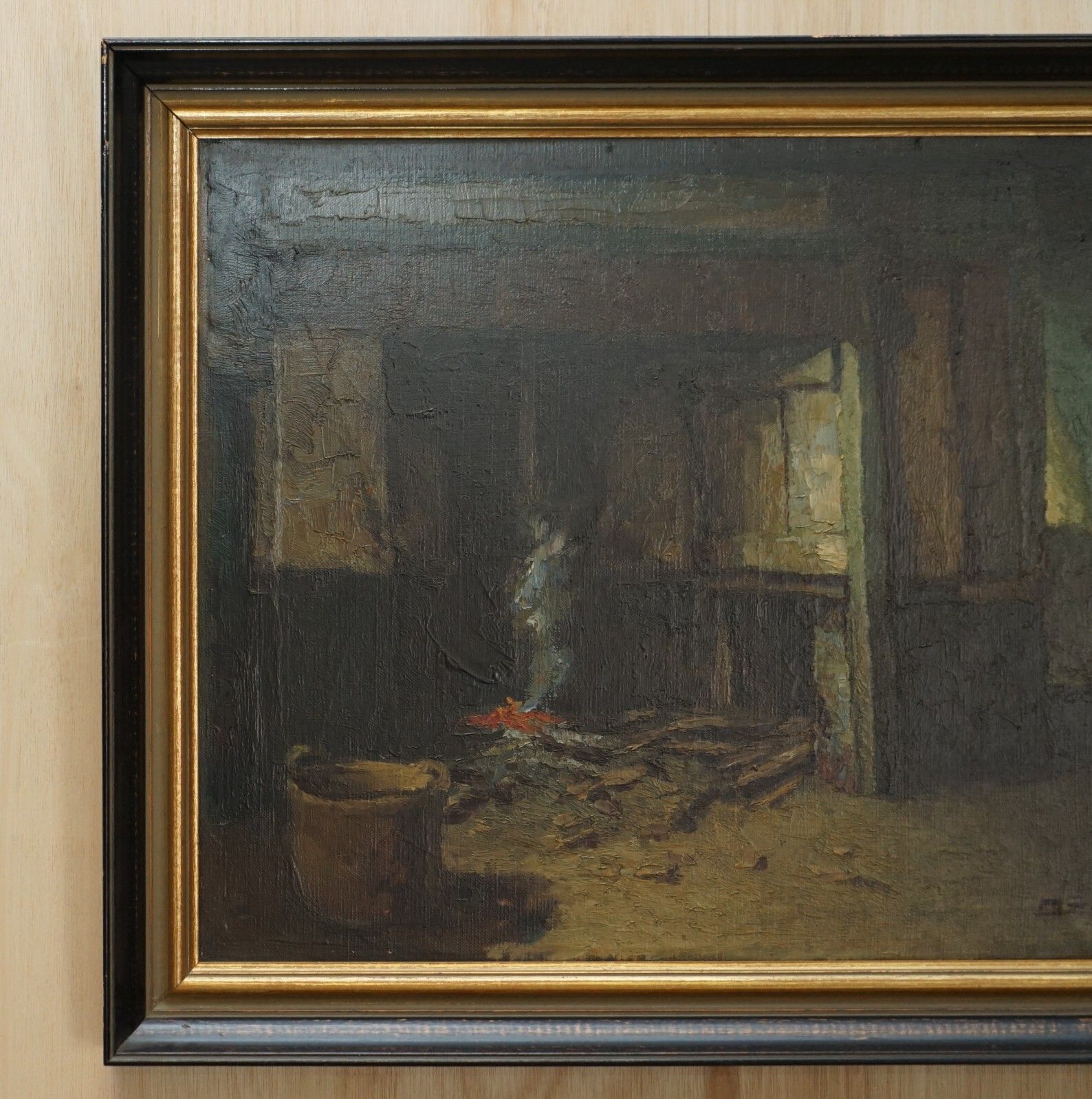 Antique Flemish Oil Painting Museum Exhibited In Au Petit Musee Signed Demoen photo furniture