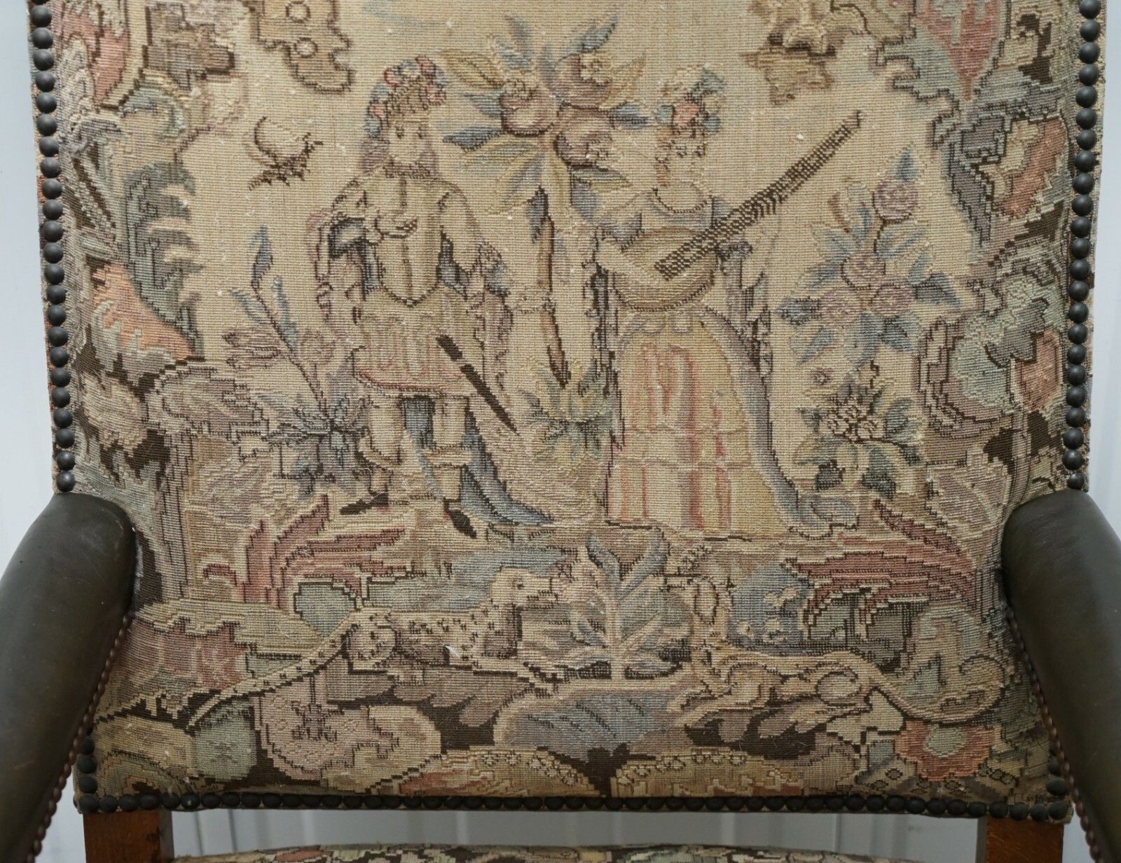 Rare 19th Century French Embroidered Armchair Ornately Carved Frame High Back photo 1200.0