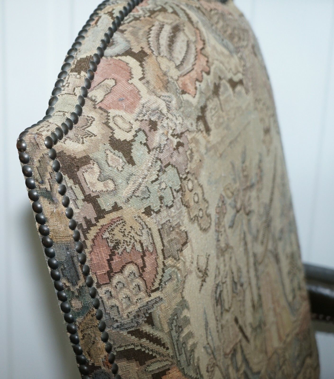 photo for sale Rare 19th Century French Embroidered Armchair Ornately Carved Frame High Back