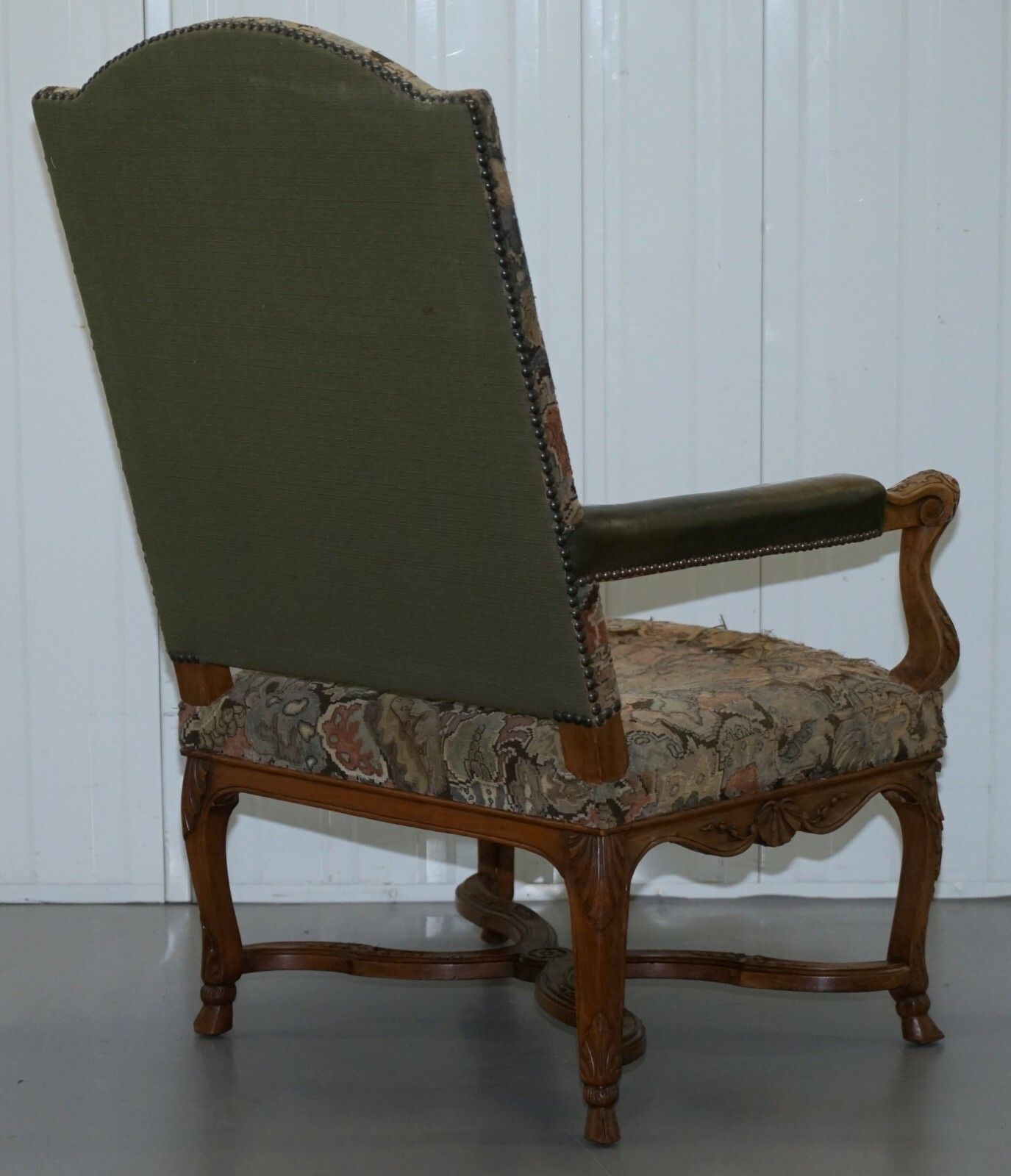 Furniture Rare 19th Century French Embroidered Armchair Ornately Carved Frame High Back photo