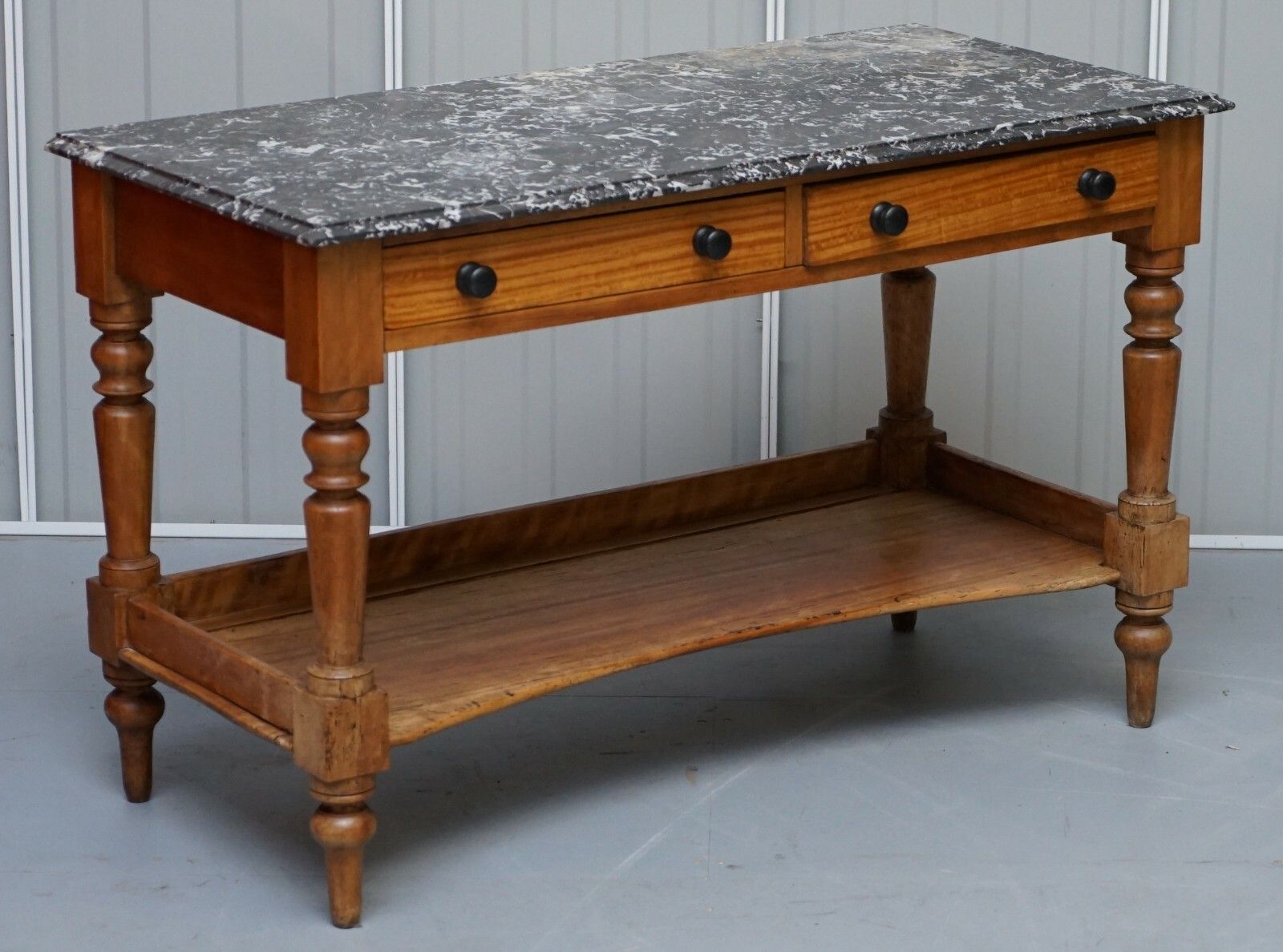 Stunning Victorian 1880 Marble Topped Satinwood Console Or Writing Table Desk photo for sale