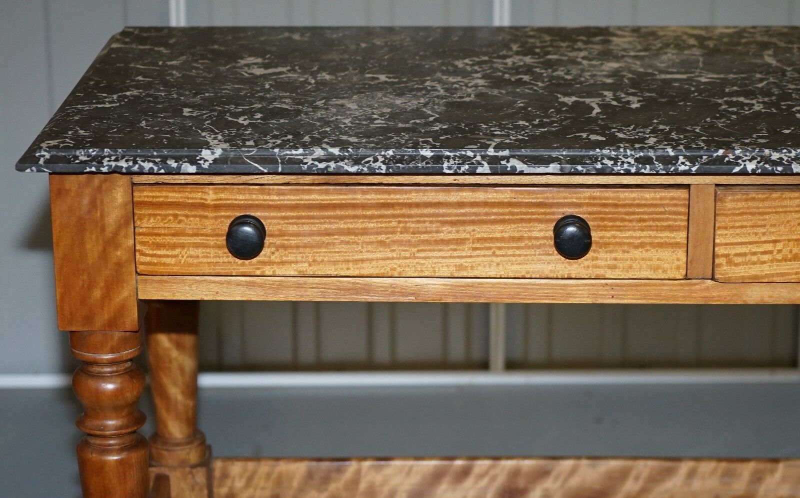 Stunning Victorian 1880 Marble Topped Satinwood Console Or Writing Table Desk photo buy
