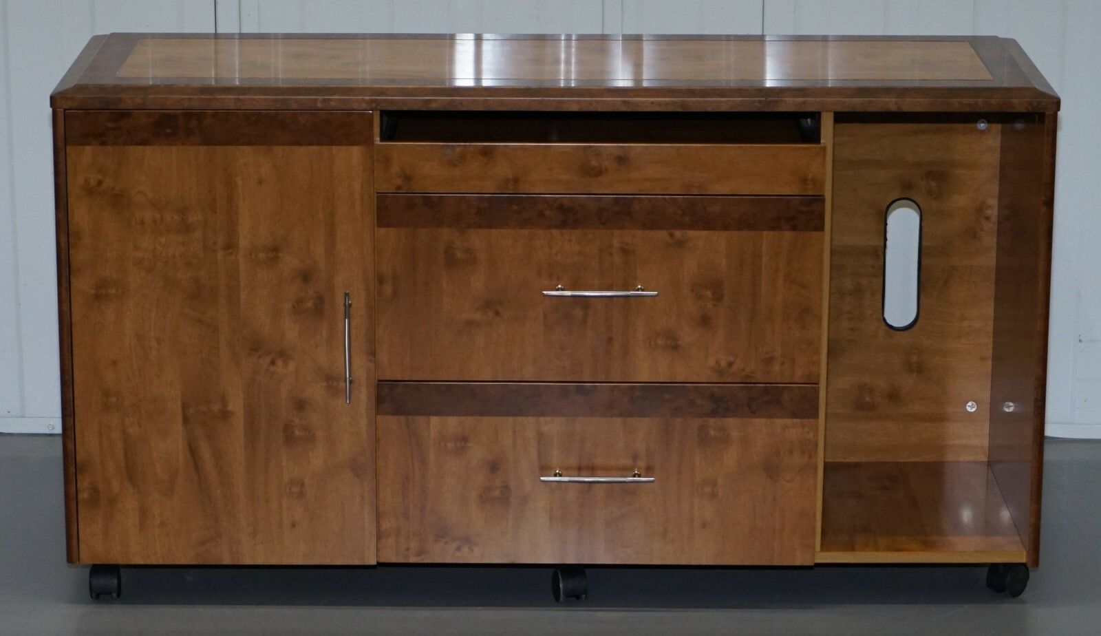 Burr Walnut Sideboard Tv Stand Drawers Designed To House Computer Part Of Suite photo furniture
