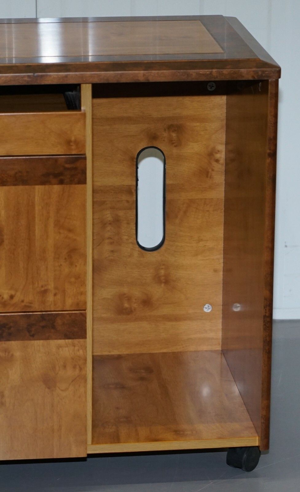 Burr Walnut Sideboard Tv Stand Drawers Designed To House Computer Part Of Suite photo 1200.0