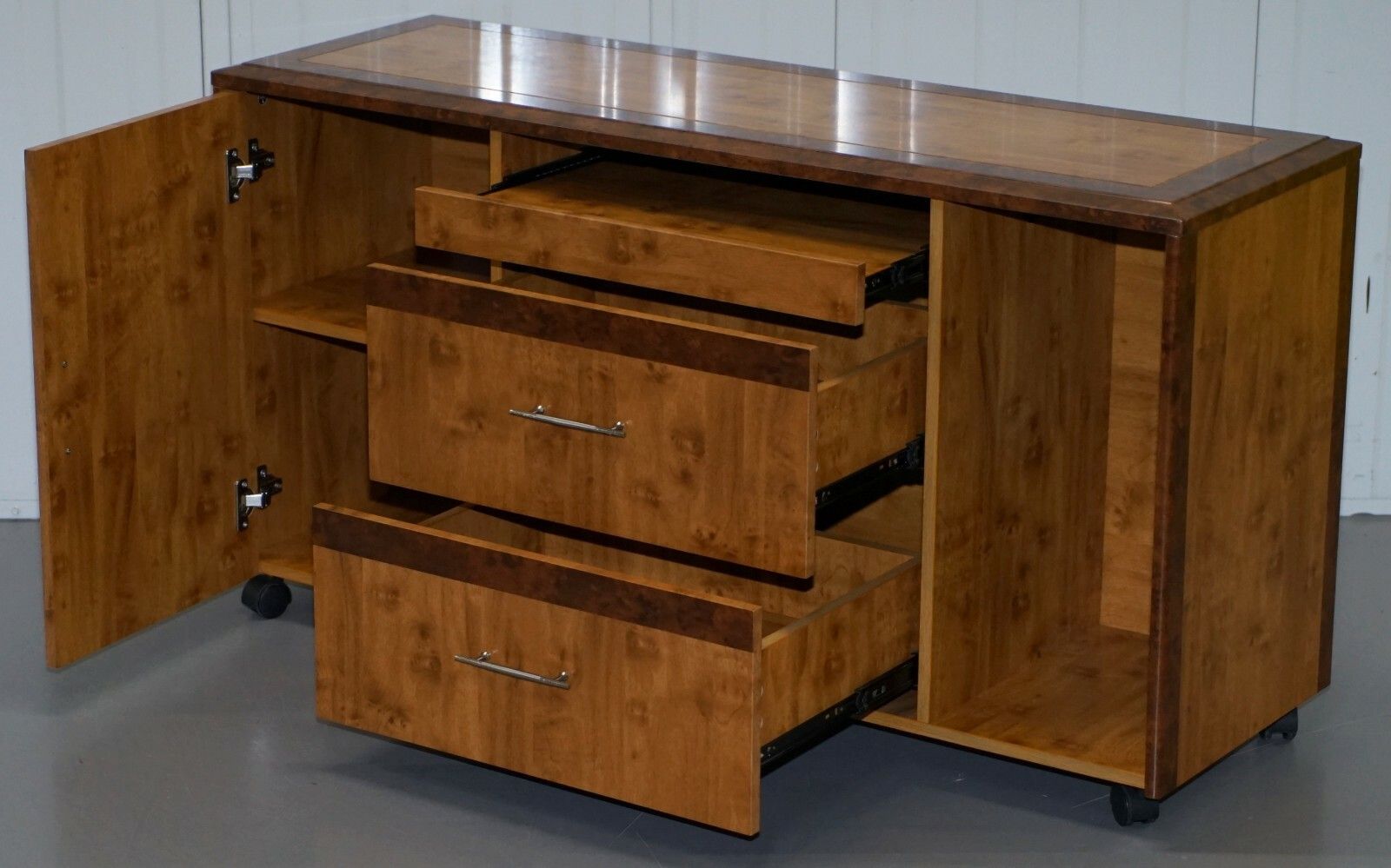 photo for sale Burr Walnut Sideboard Tv Stand Drawers Designed To House Computer Part Of Suite
