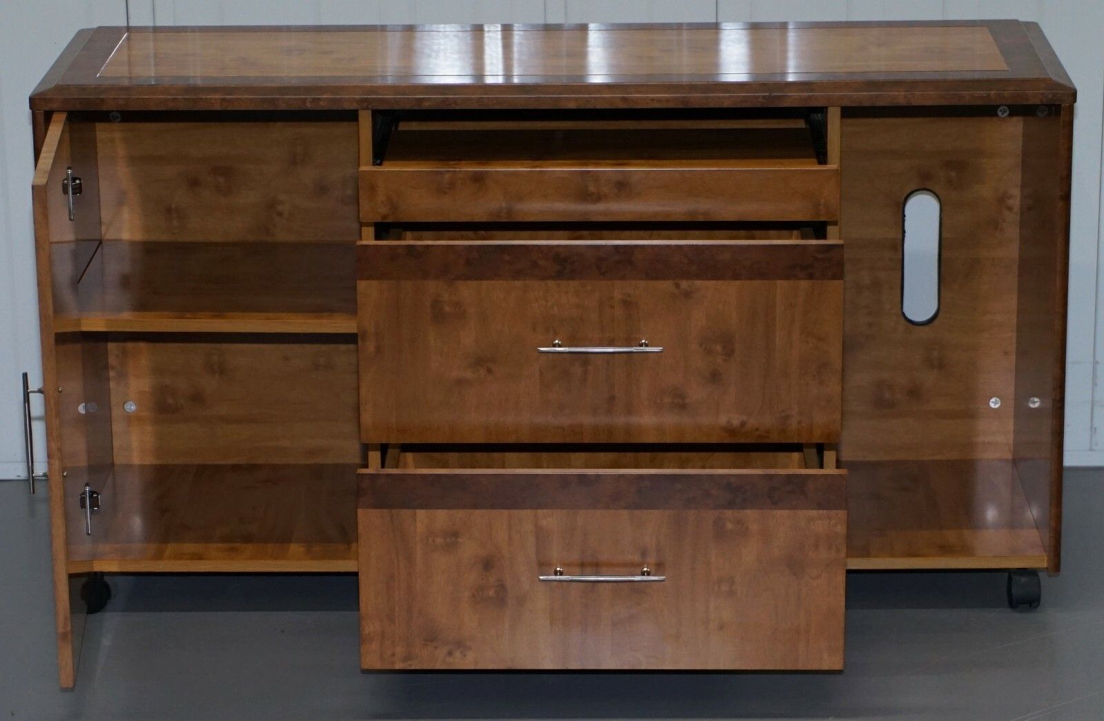 Furniture Burr Walnut Sideboard Tv Stand Drawers Designed To House Computer Part Of Suite photo