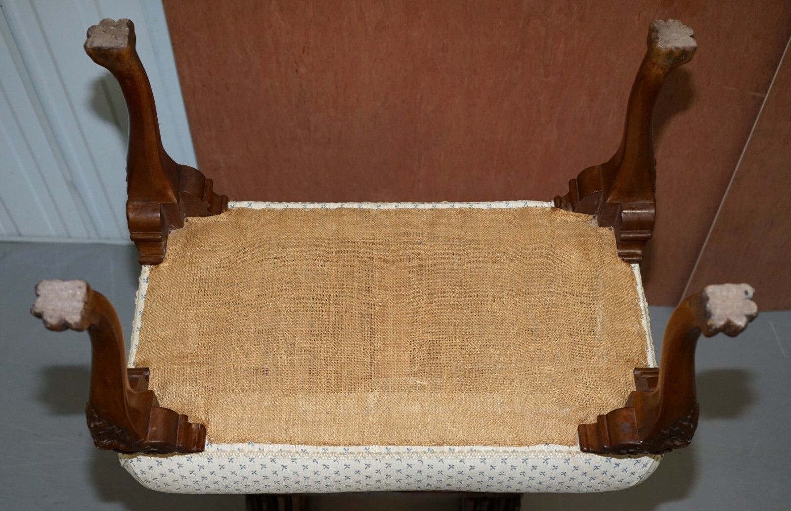 Furniture Fully Restored George III Style Hand Carved Bench Stool With Lion Hairy Paw Feet photo