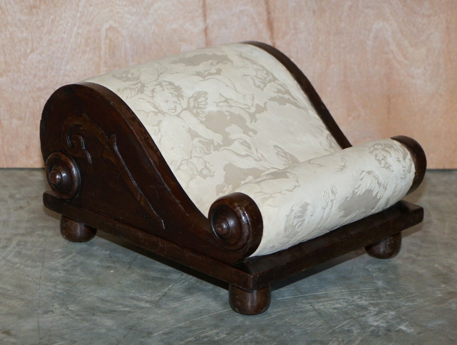 Rare Antique Georgian Circa 1800 Footstool With Angel Cherub Upholstery Fabric photo Furniture