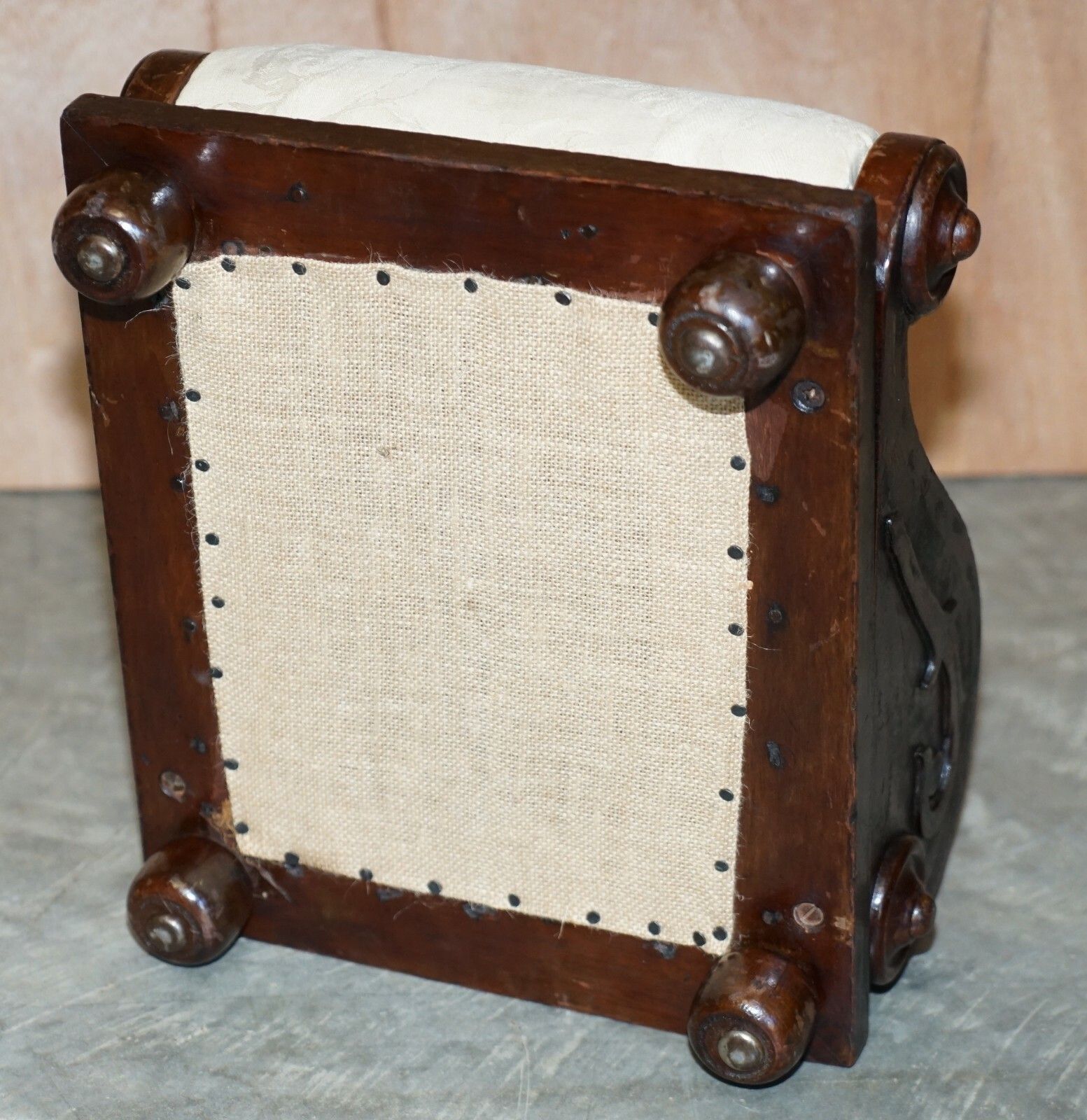 1200.0 Rare Antique Georgian Circa 1800 Footstool With Angel Cherub Upholstery Fabric photo