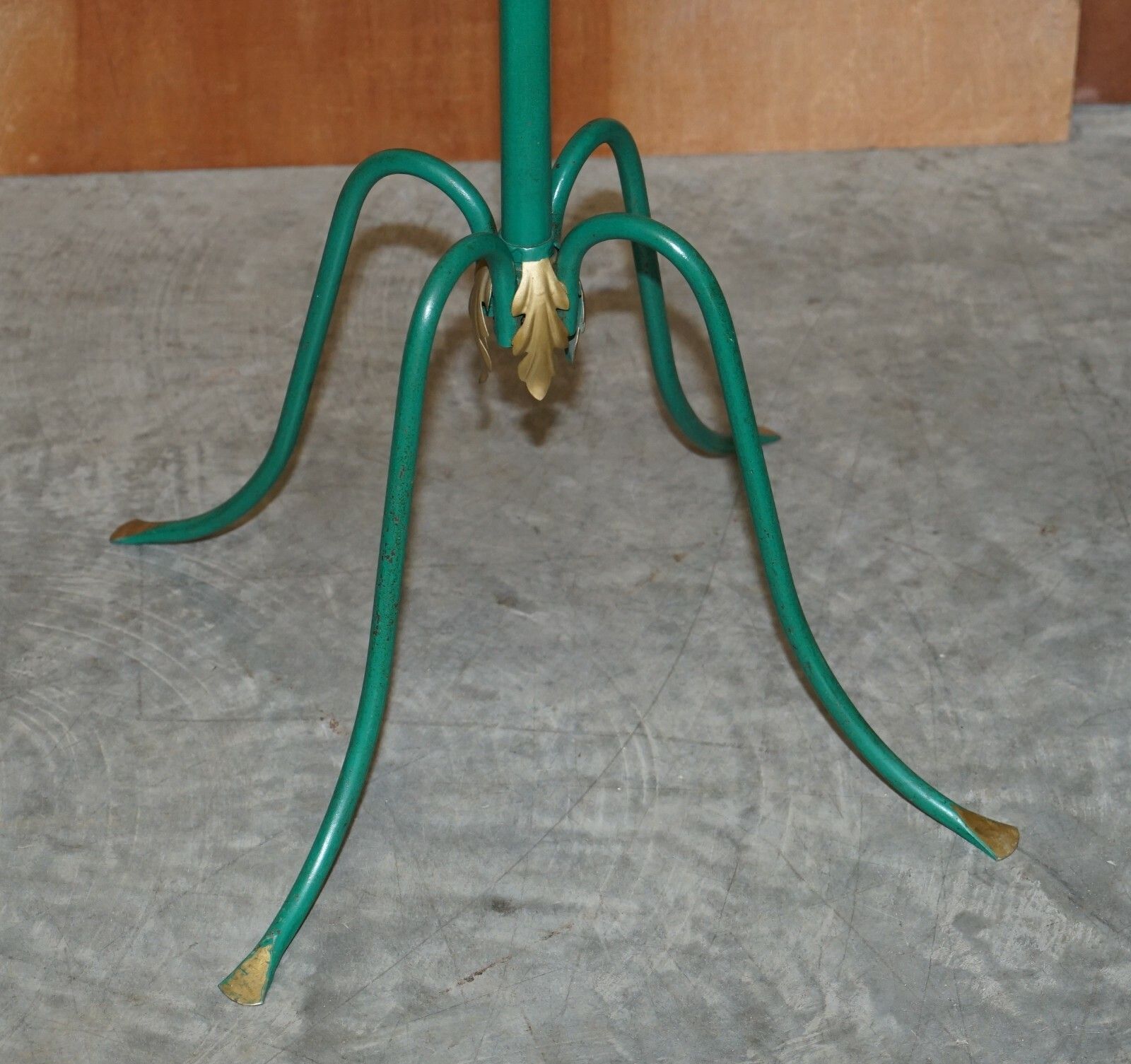 Fine Antique Wrought Iron Green Paint & Gold Leaf Painted Victorian Coat Stand photo for sale