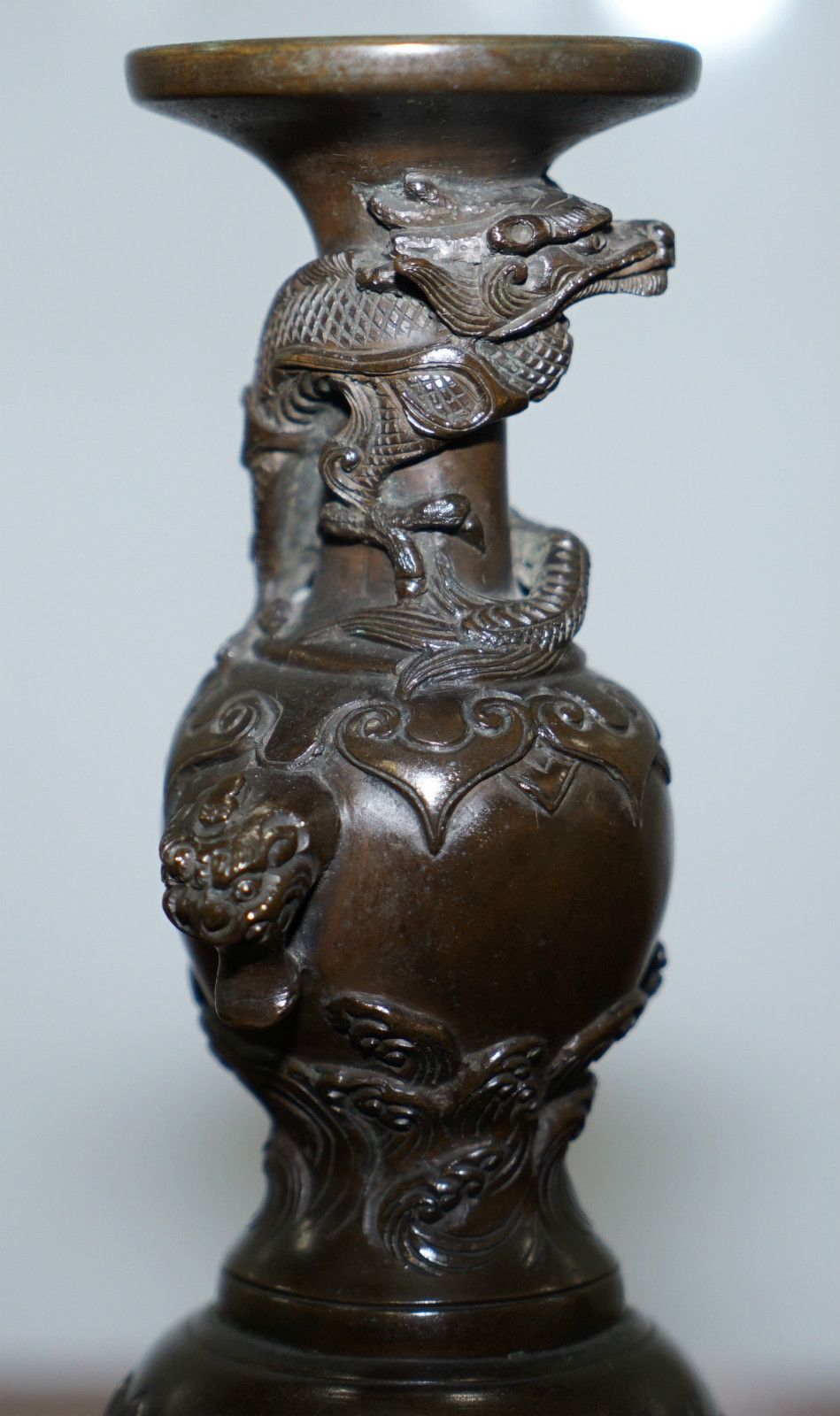 Rare Japanese Meiji Period Circa 1870 Pair Of Bronze Dragon Candlestick Holders photo 1000.0