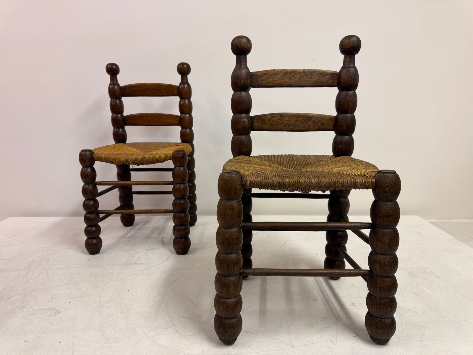 photo buy Pair Of French Turned Wood Chairs With Rush Seats, In The Style Of Charles Dudouyt, 1940s
