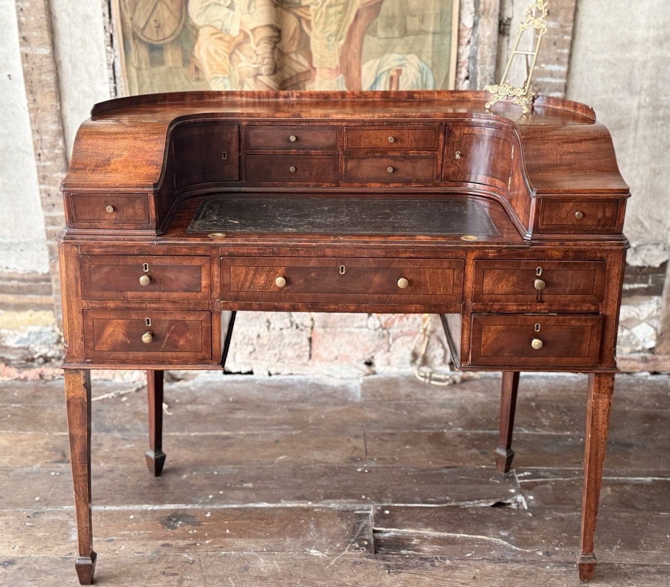 Fine Quality English Antique Mahogany Carlton House Curved Writing Desk C 1860 photo furniture