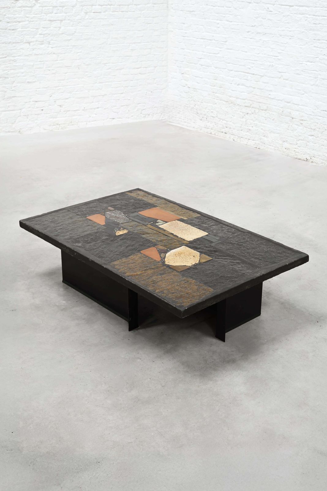 Paul Kingma Slate, Stone, And Brass Inlaid Coffee Table, 1970's photo Furniture