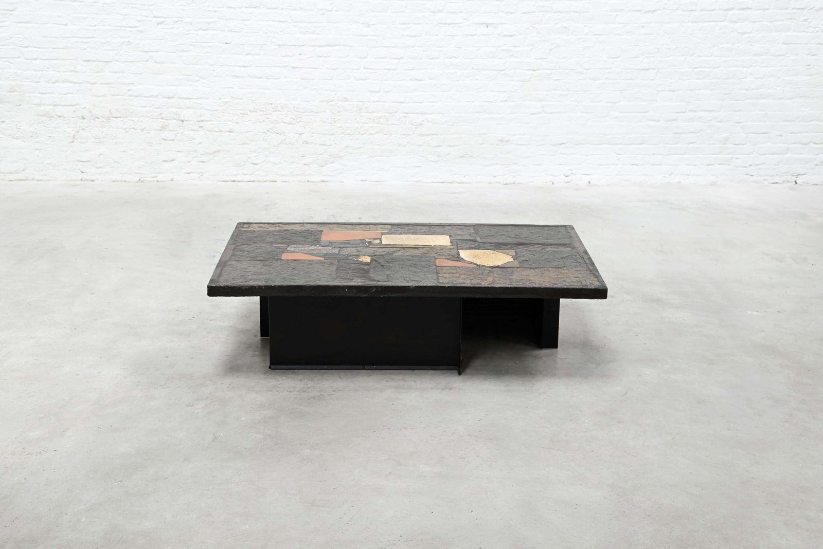 Paul Kingma Slate, Stone, And Brass Inlaid Coffee Table, 1970's photo buy
