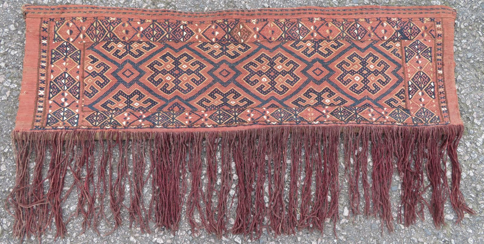 Antique Ersari Flat Weave Turkmen Torba .145cm X 46cm. Complete With Back & Tassels.