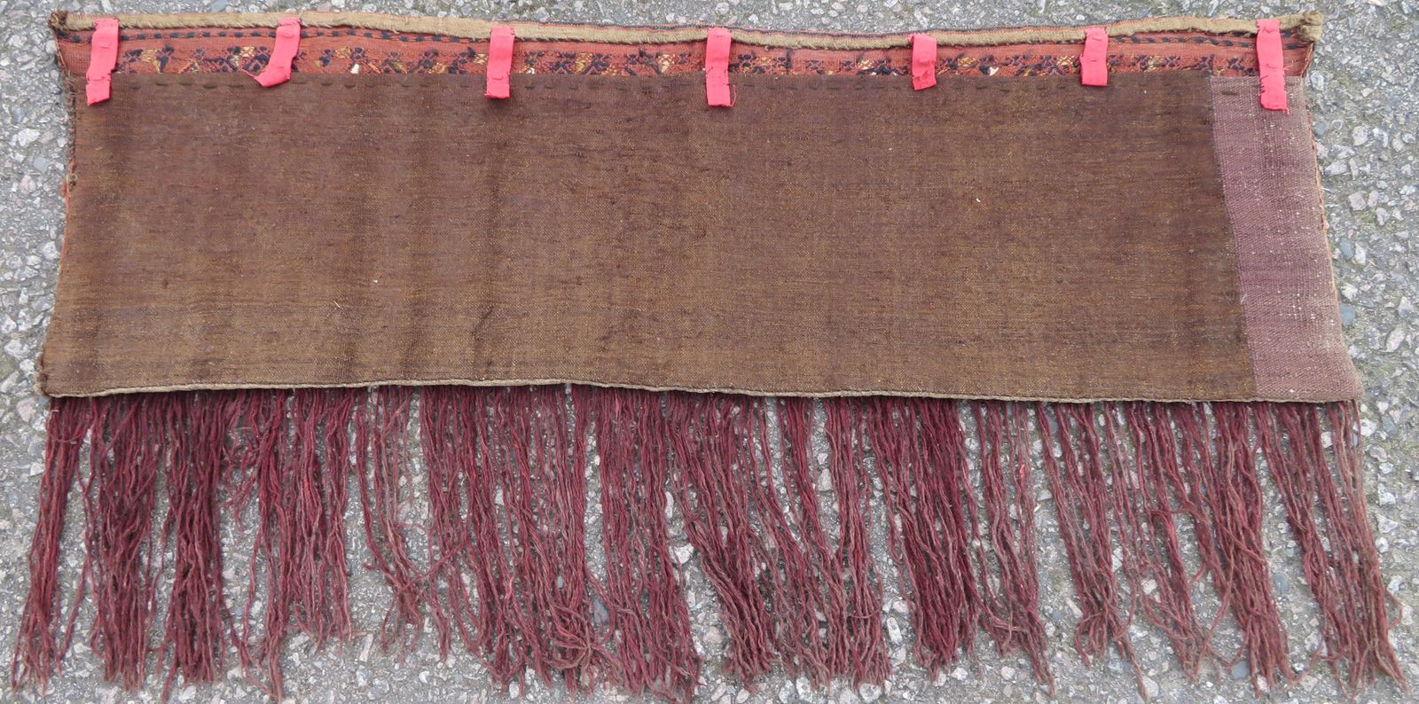 photo vinterior Antique Ersari Flat Weave Turkmen Torba .145cm X 46cm. Complete With Back & Tassels.