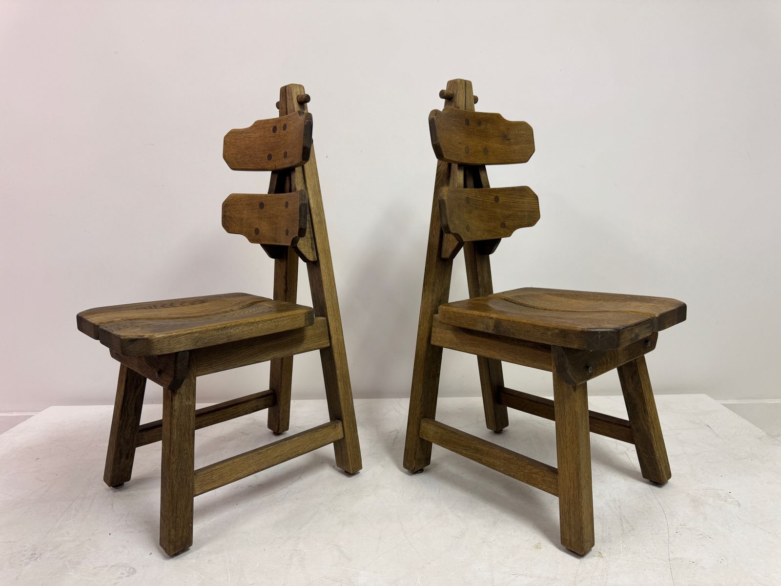 Set Of Six Brutalist Dining Chairs In Oak, Low Countries, 1960s photo for sale