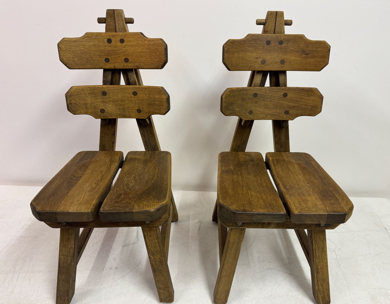 Set Of Six Brutalist Dining Chairs In Oak, Low Countries, 1960s photo Furniture
