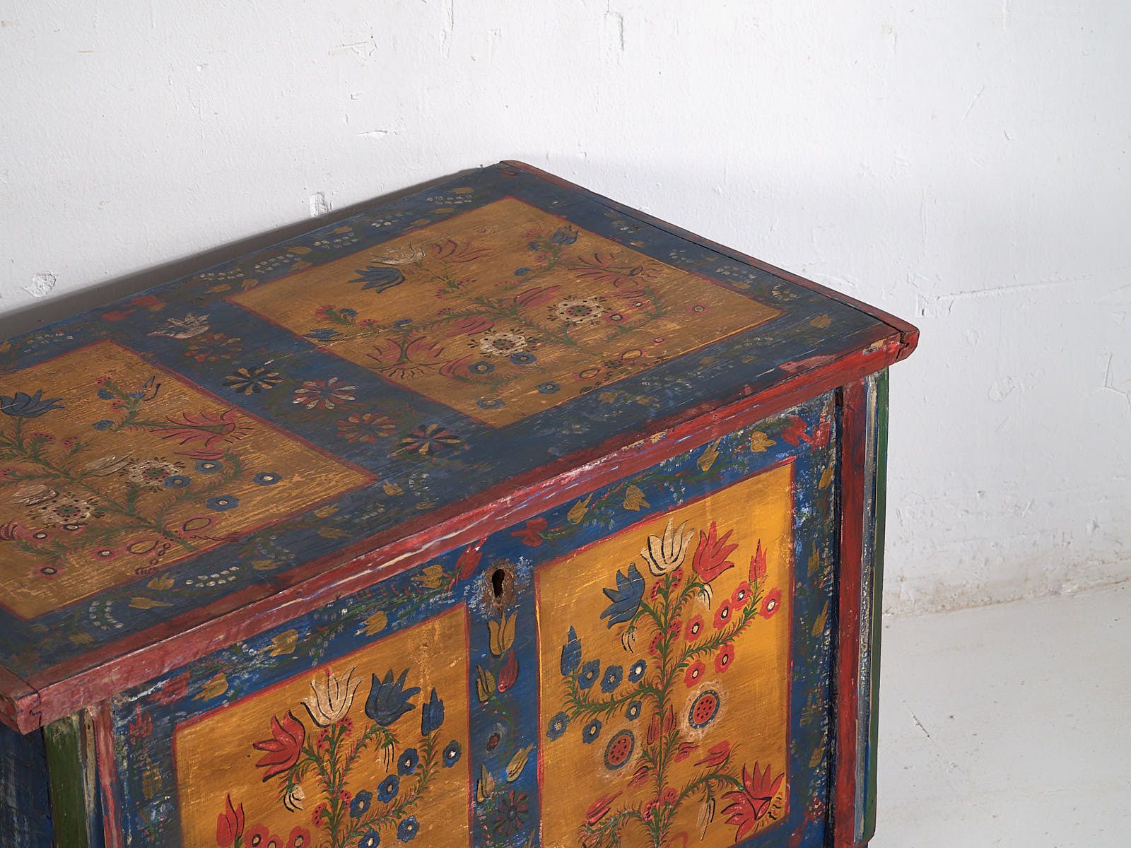 Antique Folk Art Style Chest With Floral Motifs (C.1920) #95 photo for sale