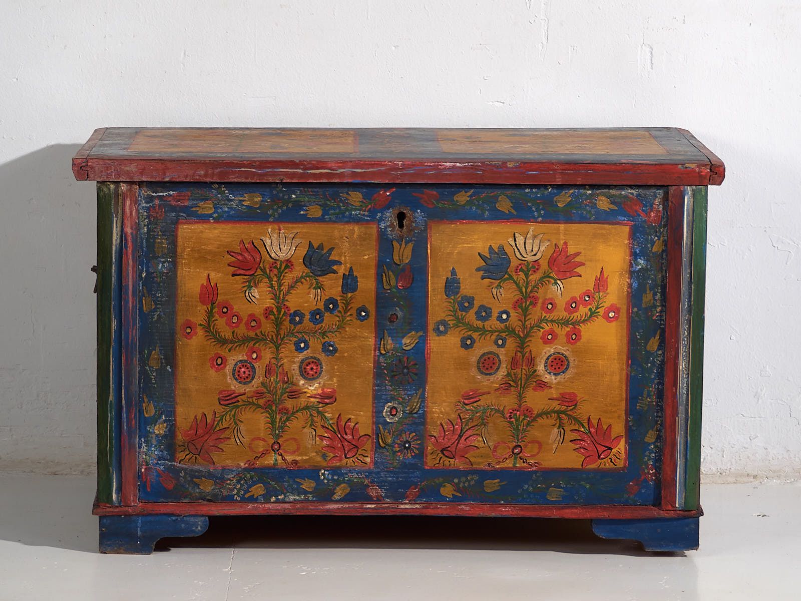 Antique Folk Art Style Chest With Floral Motifs (C.1920) #95 photo buy