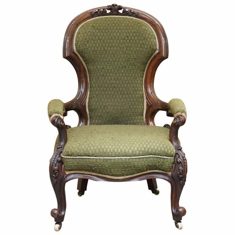 Lovely Victorian Library Reading Carved Wood Show Framed Armchair Original
