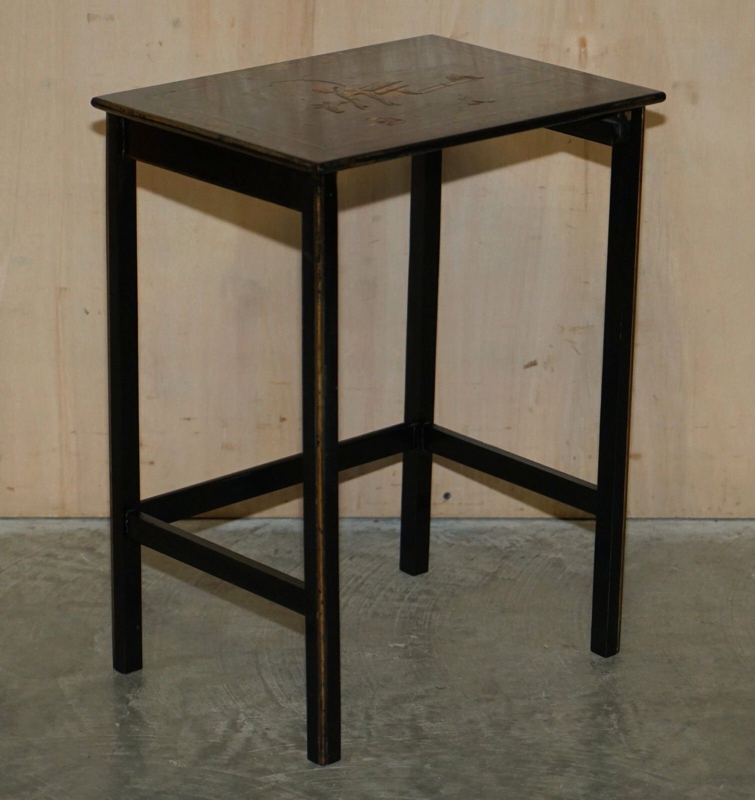 Nest Of Three Circa 1900 Chinese Chinoiserie Lacqurered Side Tables Hand Painted photo buy