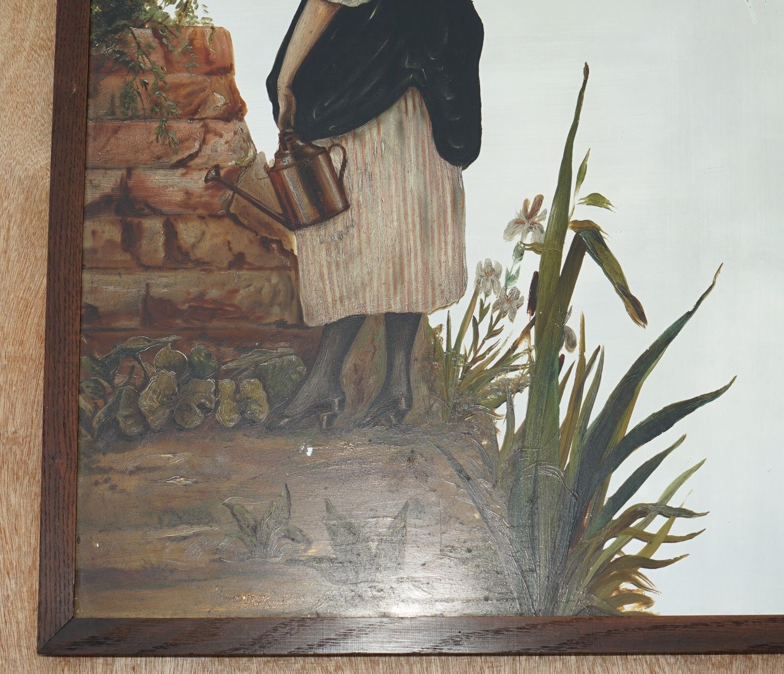 Antique Victorian Hand Painted Wall Hanging Mirror Depicting Elegant Lady photo for sale