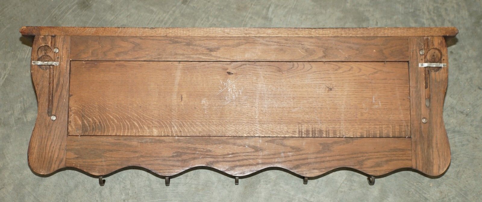 1027.0 Antique Dutch Heavily Carved Oak Coat Hat Scarf Wall Rack Hanger Royal Hooks photo