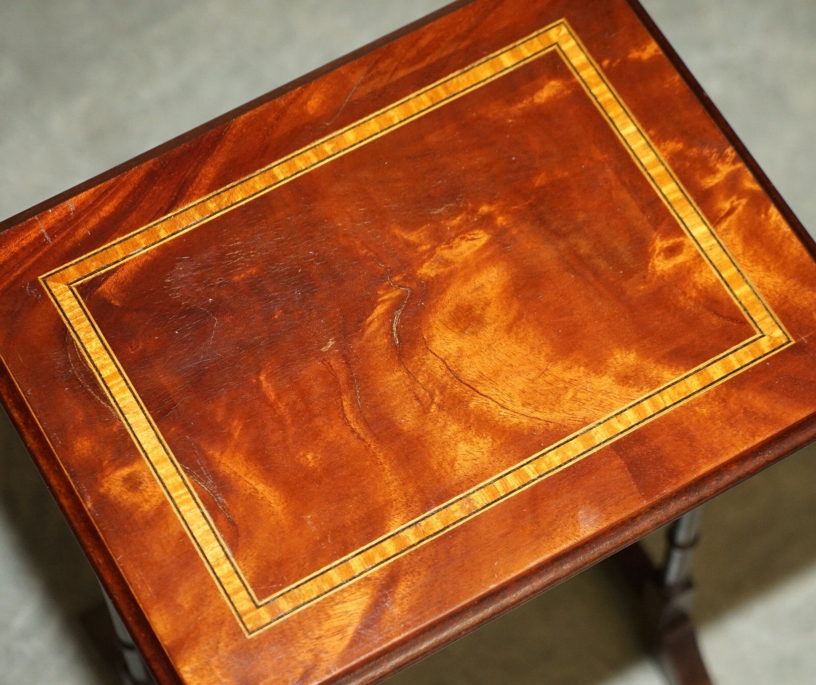 950.0 Lovely Vintage Sheraton Revival Famboo Nest Of Tables In Mahogany & Satinwood photo