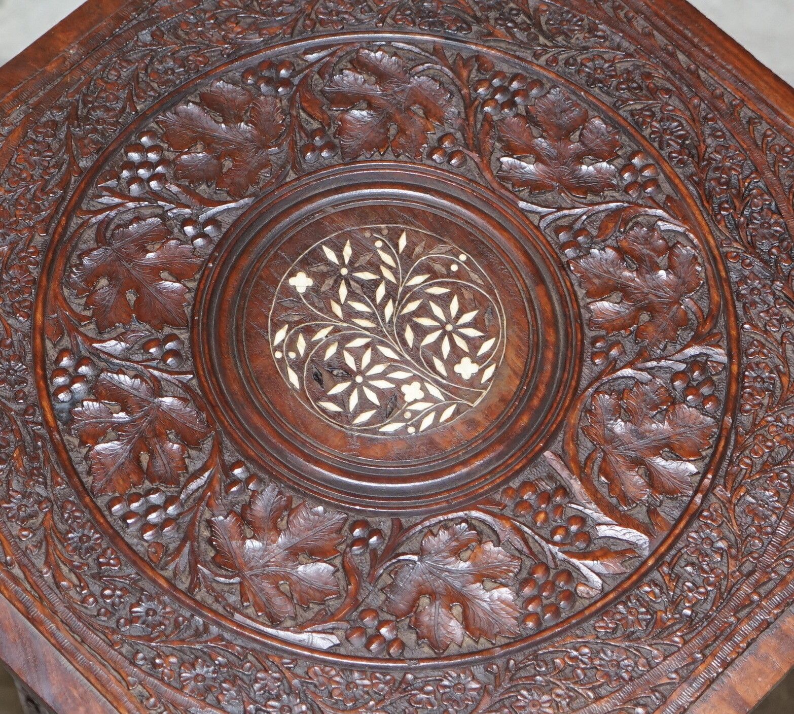 Antique Hand Carved Burmese Rosewood Antique Octagonal Side End Lamp Wine Table photo Furniture