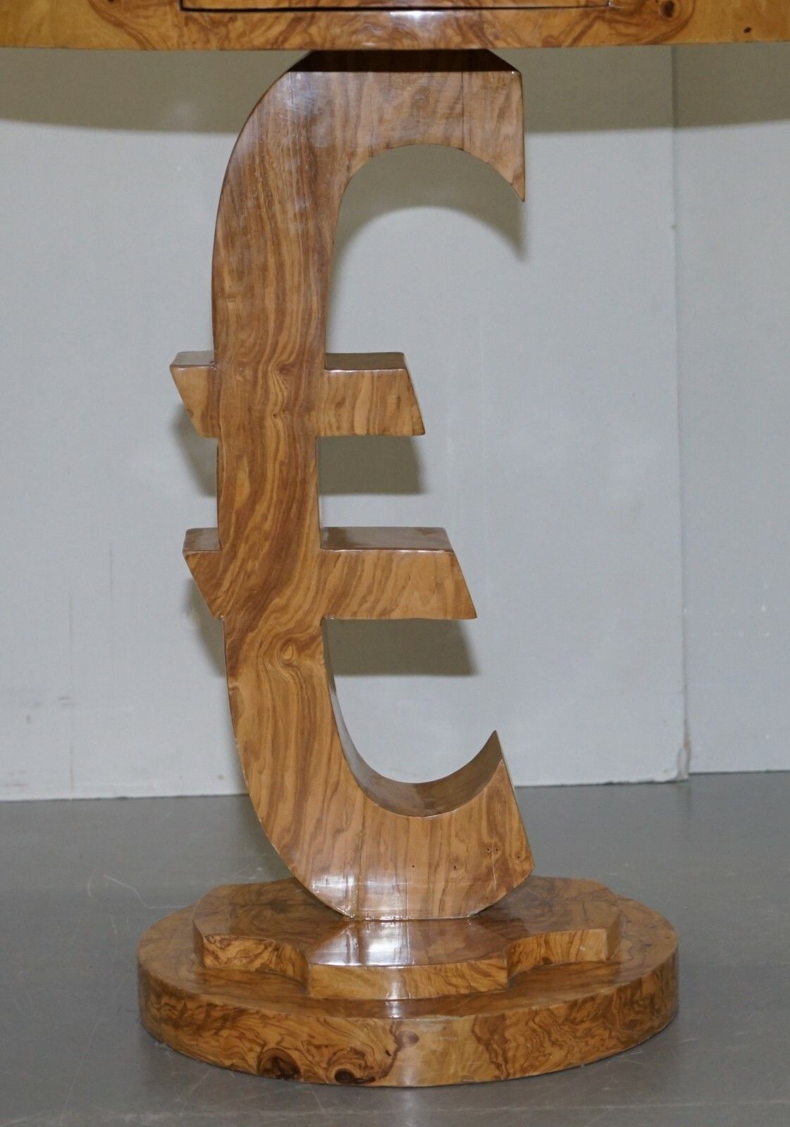 Lovely Art Deco Style Burr Walut Side End Lamp Table With Euro Sign Base photo vinterior