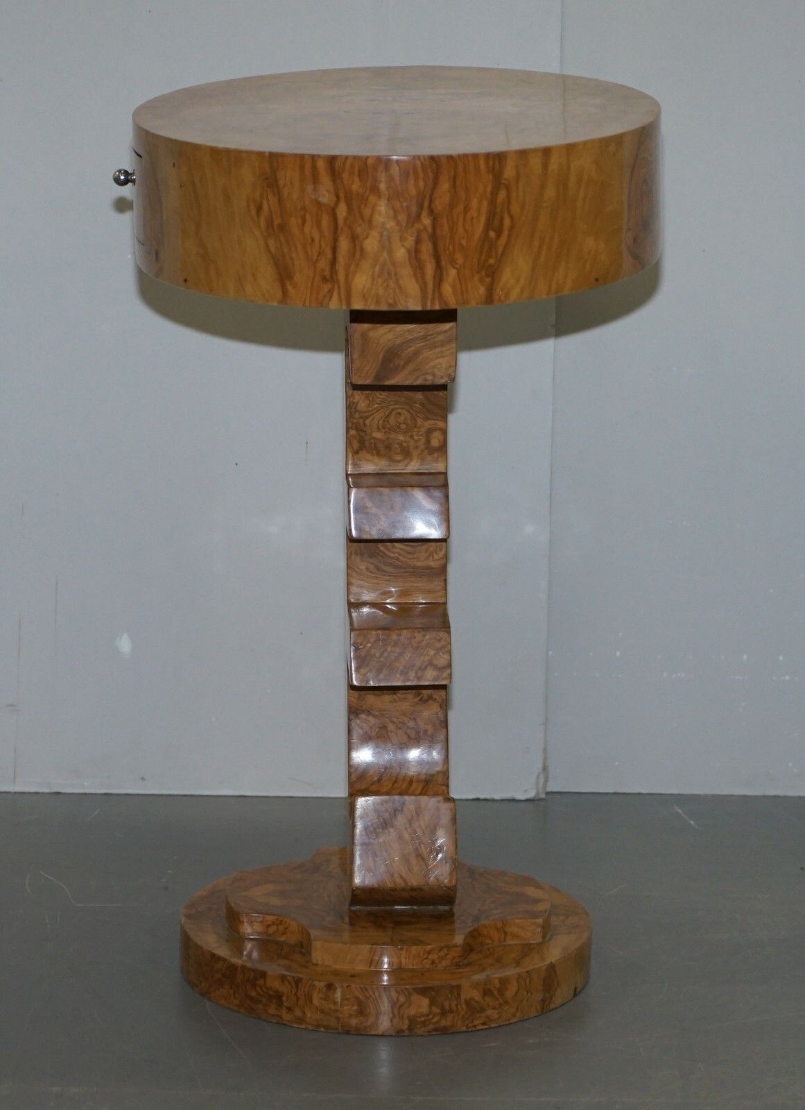 photo for sale Lovely Art Deco Style Burr Walut Side End Lamp Table With Euro Sign Base