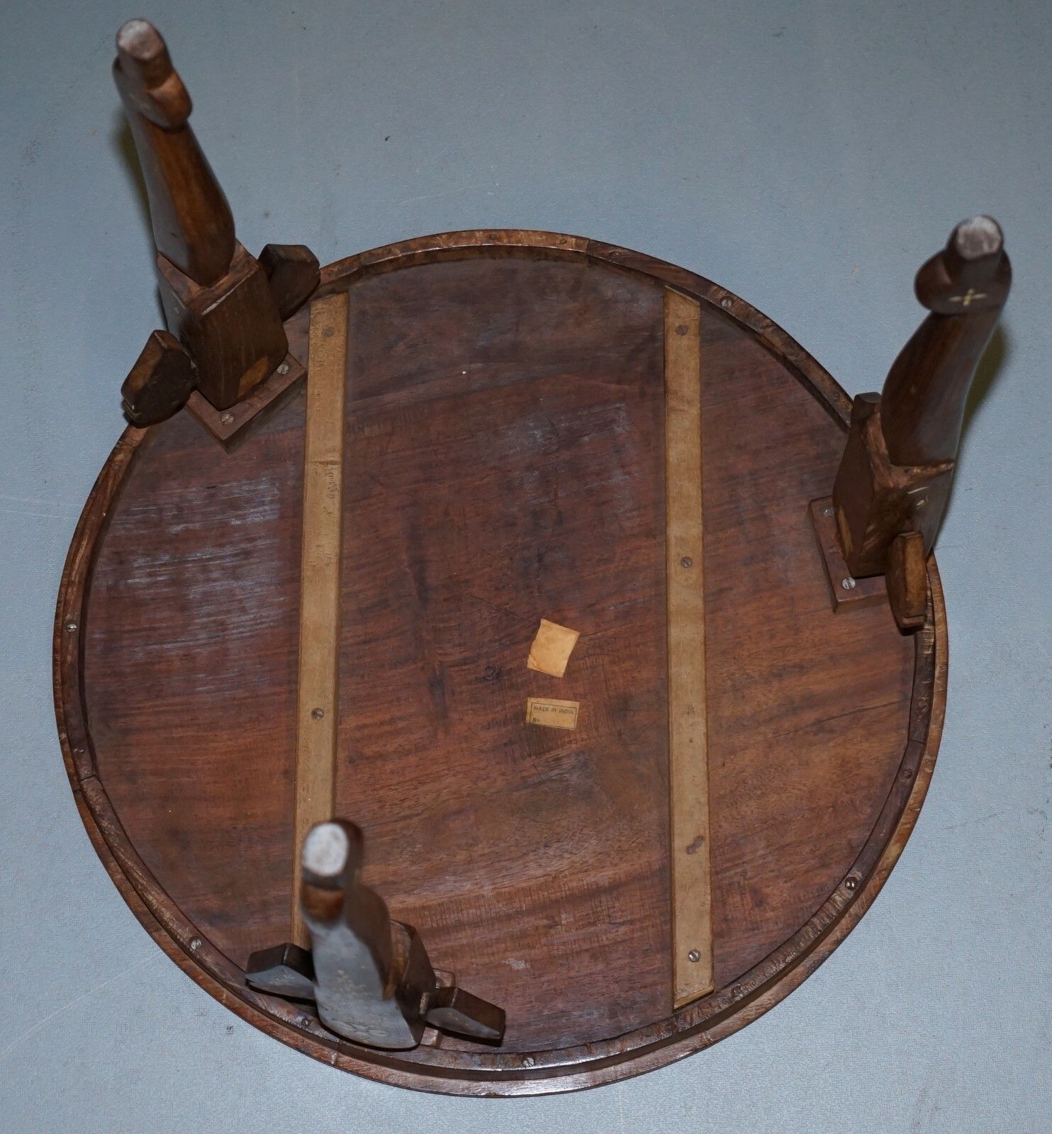 Furniture Rare Anglo Indian Export Taj Mahal Elephant Rosewood Inlaid Side Lamp Wine Table photo