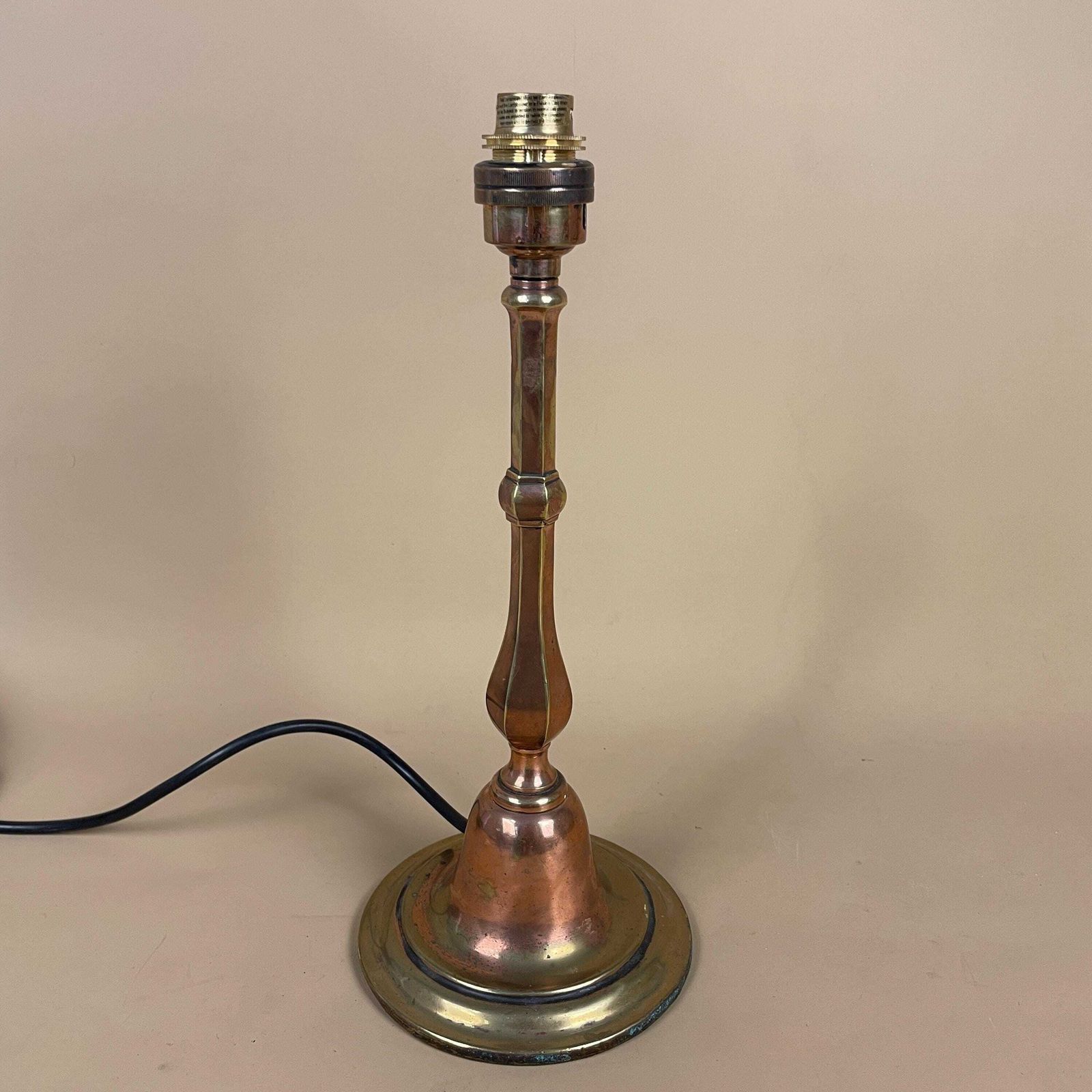 Antique Vintage Metal Gold Brass Copper Lamp Light Bedside Side Table Desk Column Pillar Ornate Lamps Round Base Cottage Heavy photo for sale