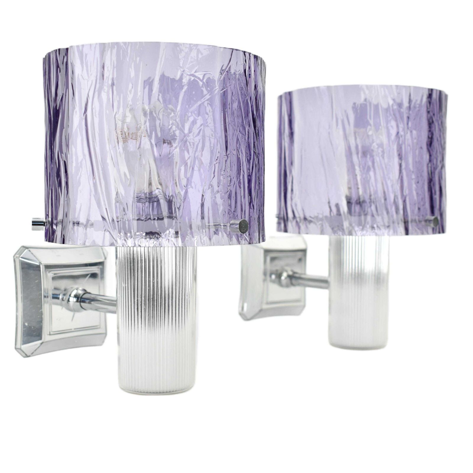 Mid Century Modern Amethyst Wall Sconces Silver Lights | Vintage Fixtures Bedside Purple French Ice Glass Mcm Midmod 1960s 1970s Modernist