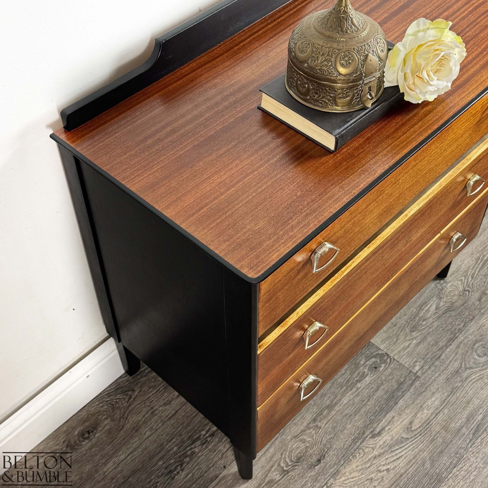 Mid Century 3 Drawer Chest In Black And Teak photo for sale