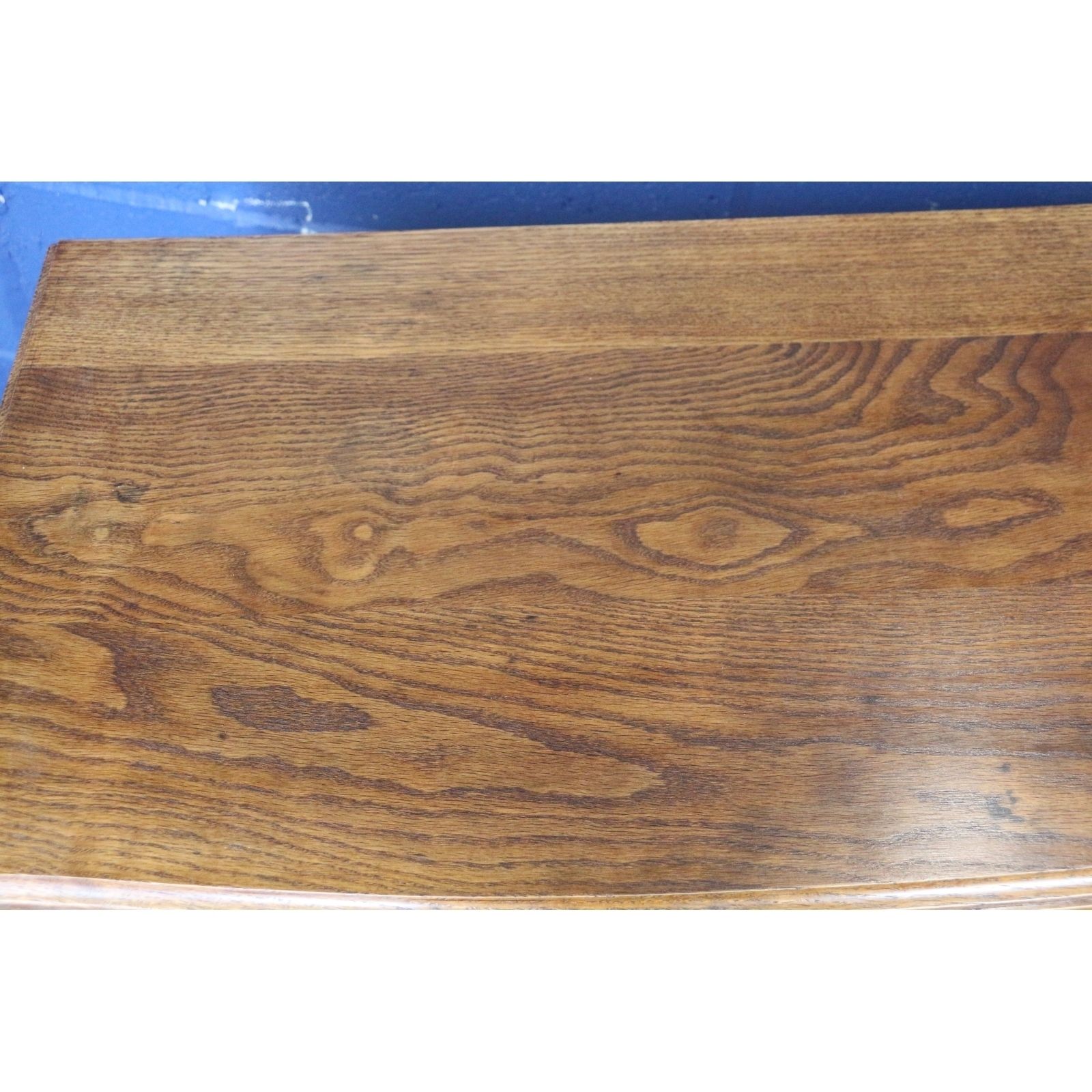 A Quality Oak Bow Fronted Two Drawer Side Table Raised On Tapering Spade Feet photo vinterior