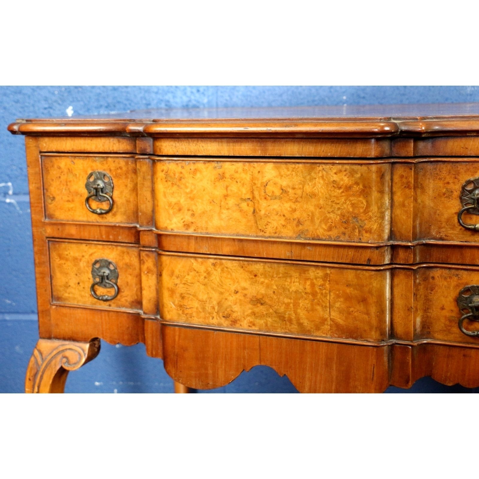 A Georgian Style Early C20th Walnut & Burr Elm Two Drawer Lowboy photo 360.0