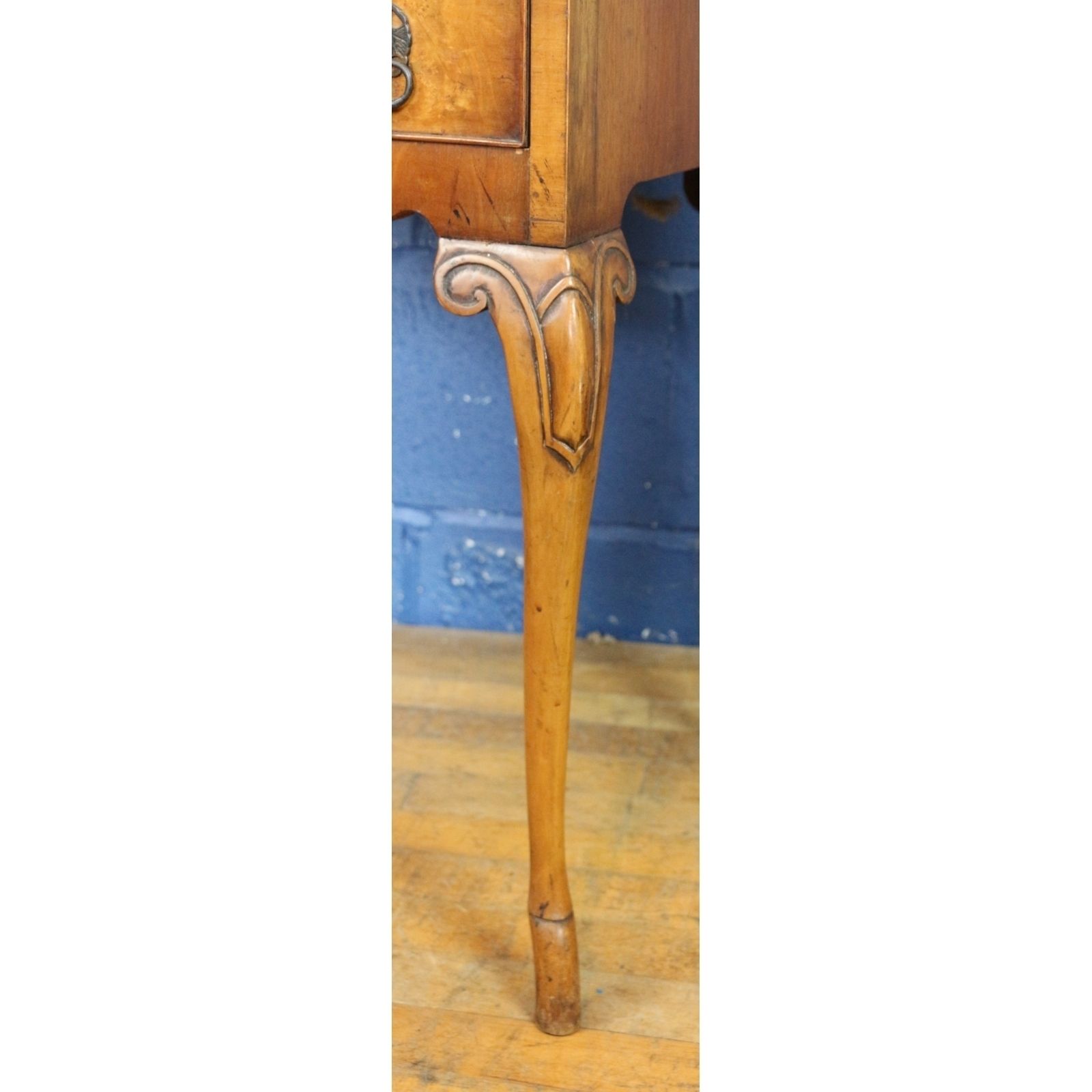 A Georgian Style Early C20th Walnut & Burr Elm Two Drawer Lowboy photo vintage