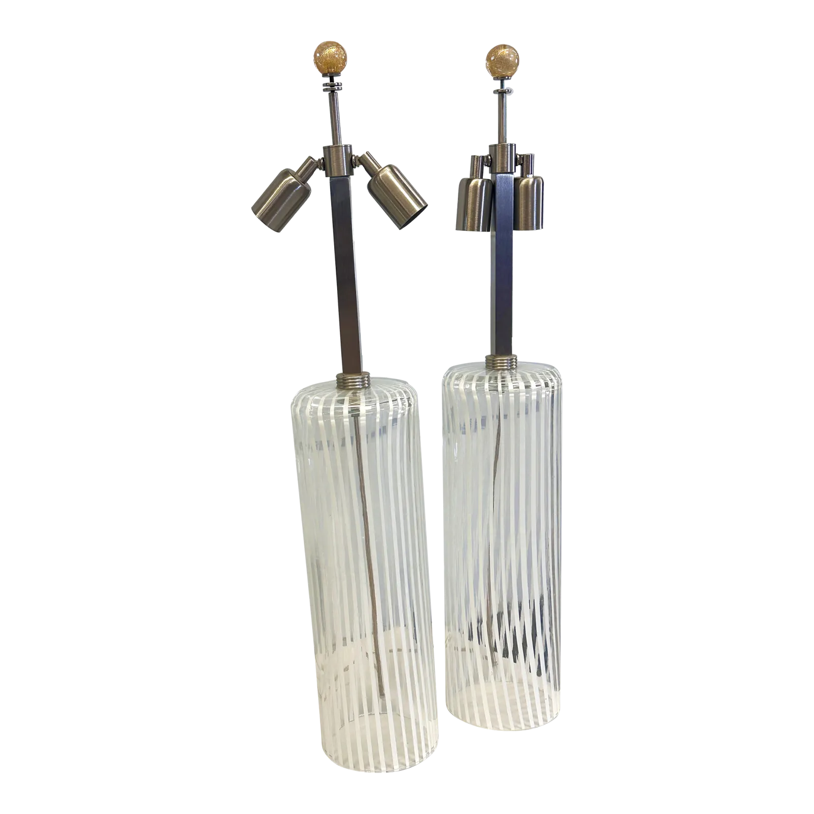 Set Of Two Milky White “Canne Di Filigrana” Filigree Rods Murano Glass