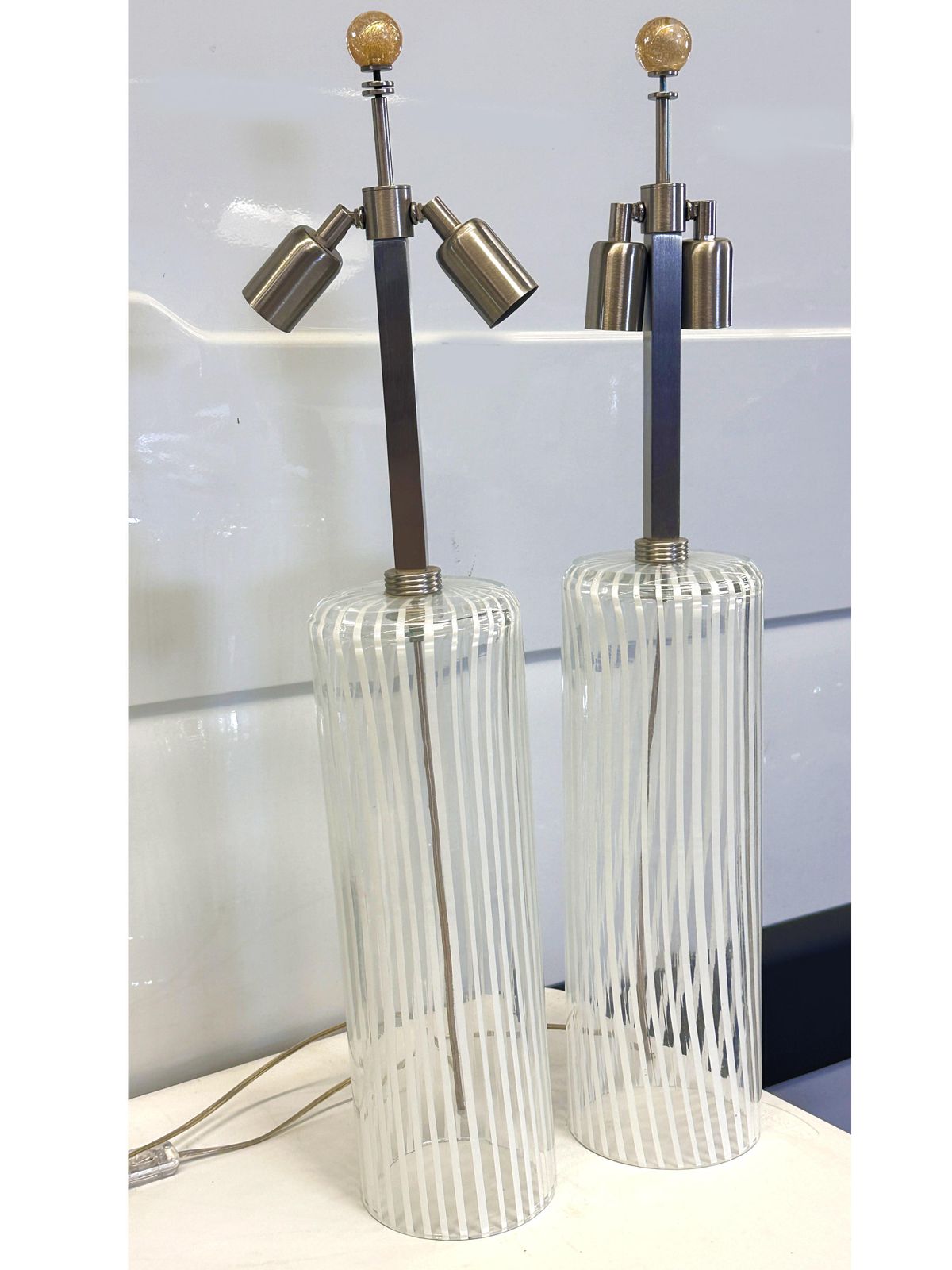 Set Of Two Milky White “Canne Di Filigrana” Filigree Rods Murano Glass photo vinterior