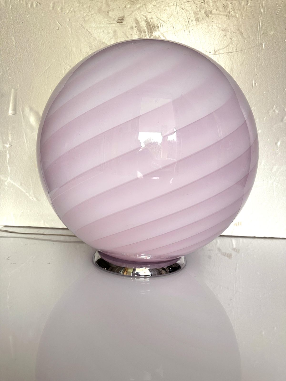 Contemporary Pink Swirl And Milky White Sphere Murano Glass Table Lamp photo 3851.0